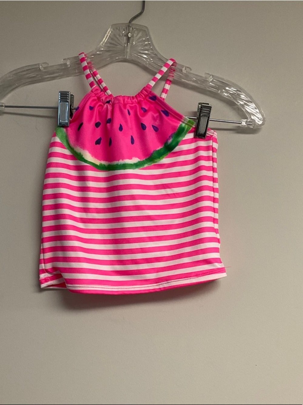 Pink Platinum Pink & White Striped Watermelon Halter Tankini Top